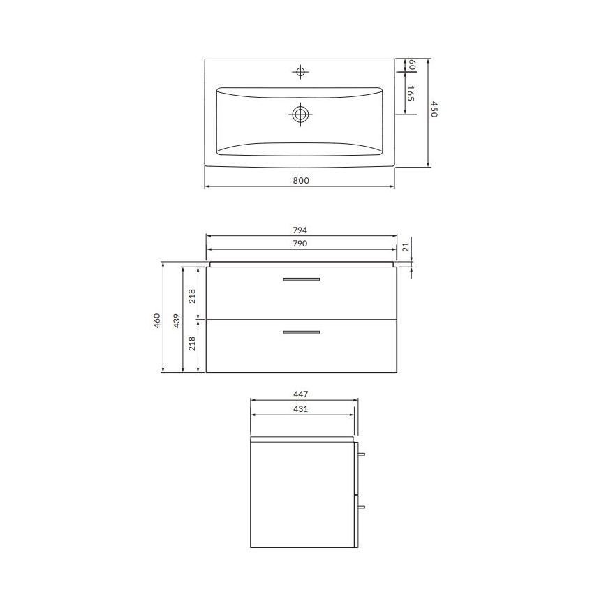 Cersanit S801-338-DSM - Viseča kopalniška omarica z umivalnikom LARA 80x45 cm bela