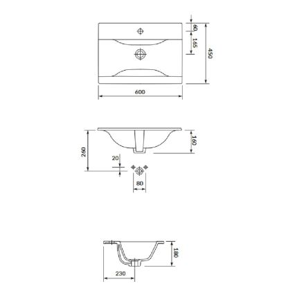 Cersanit S801-457 - Stenska kopalniška omarica z umivalnikom NIKO 60x45 cm oreh