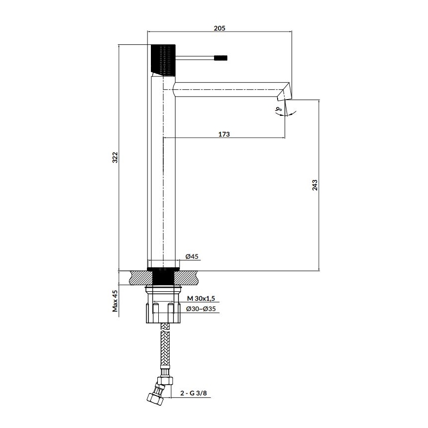 Cersanit S951-592 - Pipa za umivalnik ZEN 32,2 cm sijajni krom