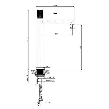 Cersanit S951-596 - Pipa za umivalnik ZEN 32,2 cm črna