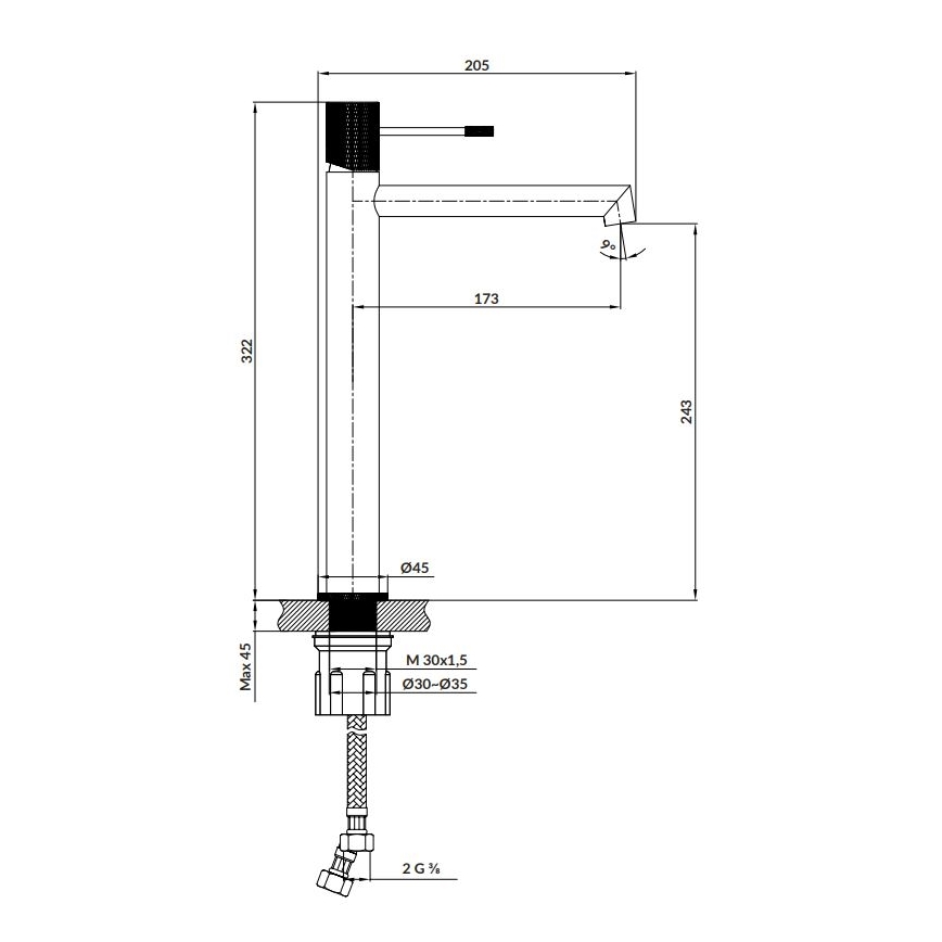 Cersanit S951-596 - Pipa za umivalnik ZEN 32,2 cm črna