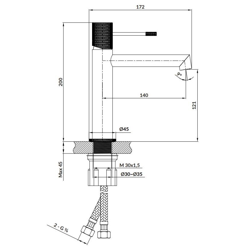Cersanit S951-598 - Pipa za umivalnik ZEN 20 cm črna
