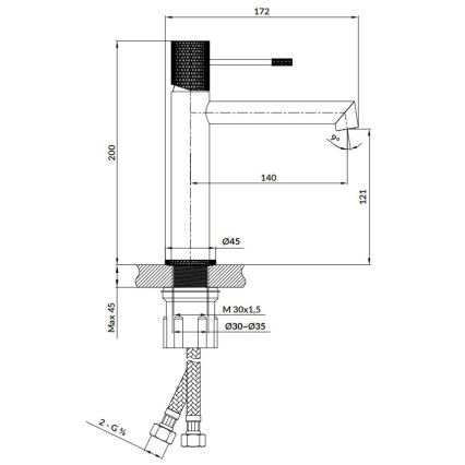 Cersanit S951-598 - Pipa za umivalnik ZEN 20 cm črna