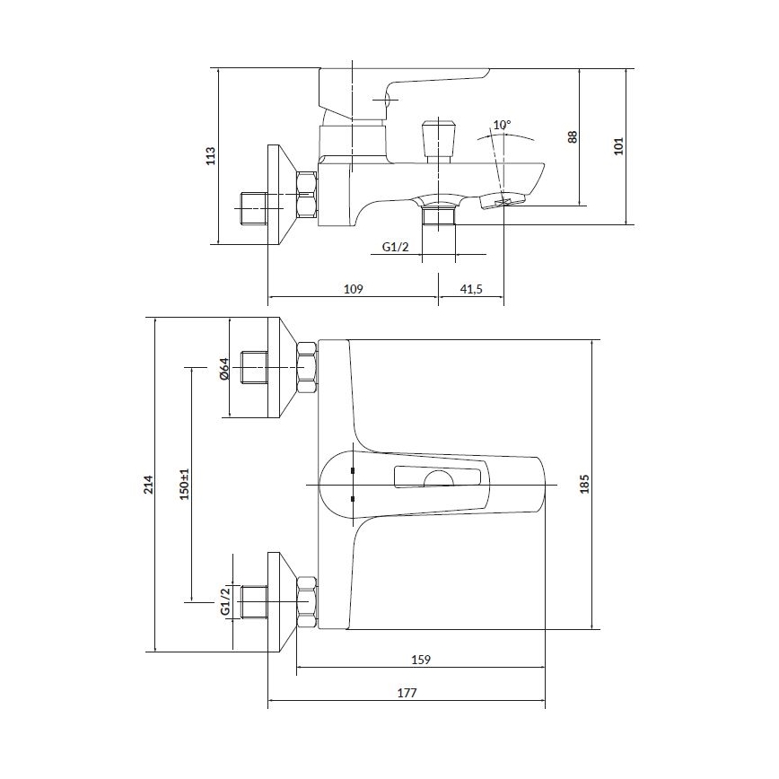 Cersanit S952-003 - Kopalniški komplet z baterijo za kad + MILLE pipa za umivalnik, sijajni krom