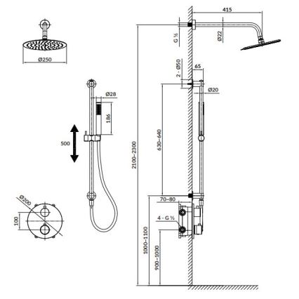 Cersanit S952-032 - Tuš set s termostatsko podometno pipo ZEN sijajni krom