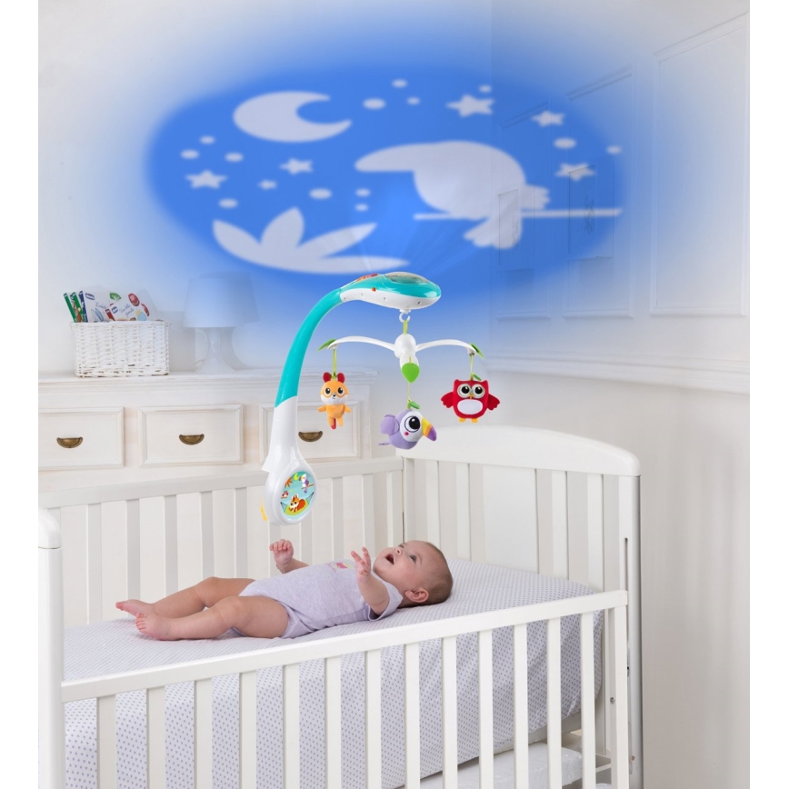 Chicco - Mobilna posteljica s projektorjem MAGIC FOREST 3xAA