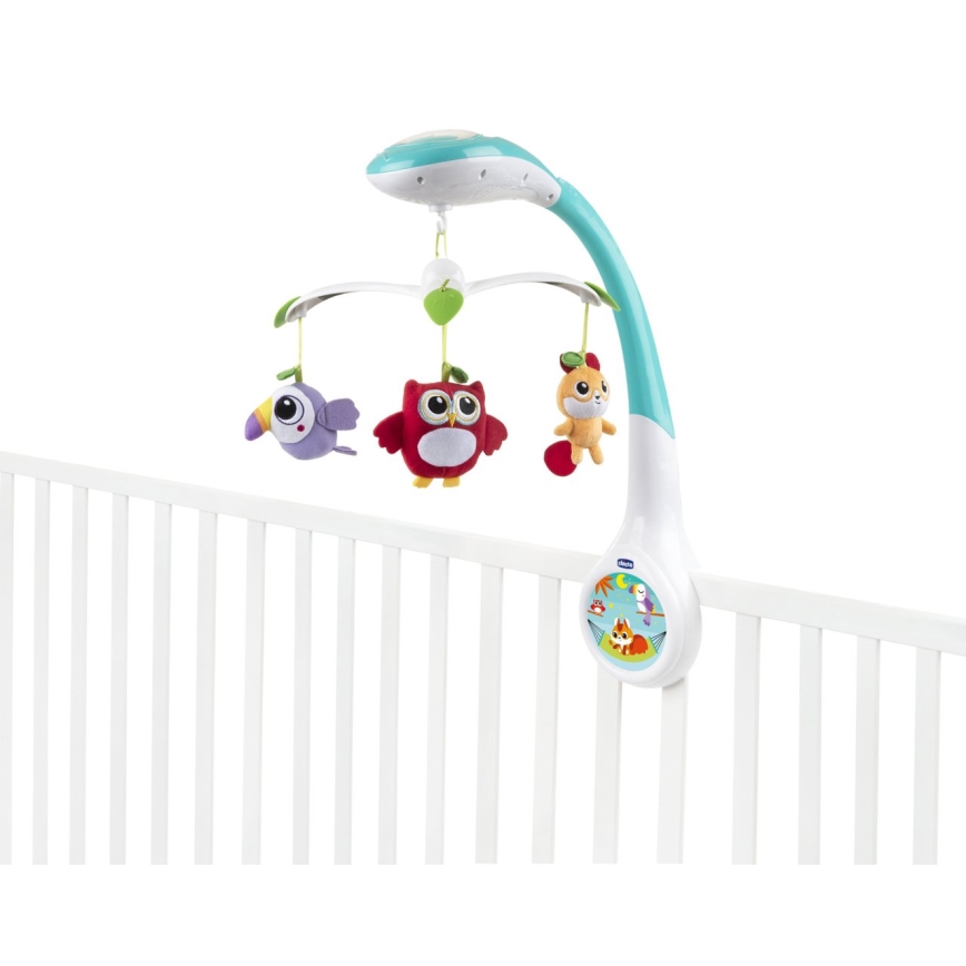 Chicco - Mobilna posteljica s projektorjem MAGIC FOREST 3xAA