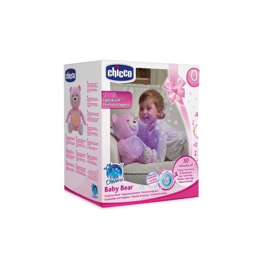 Chicco - Projektor z melodijo BABY BEAR 3xAAA roza