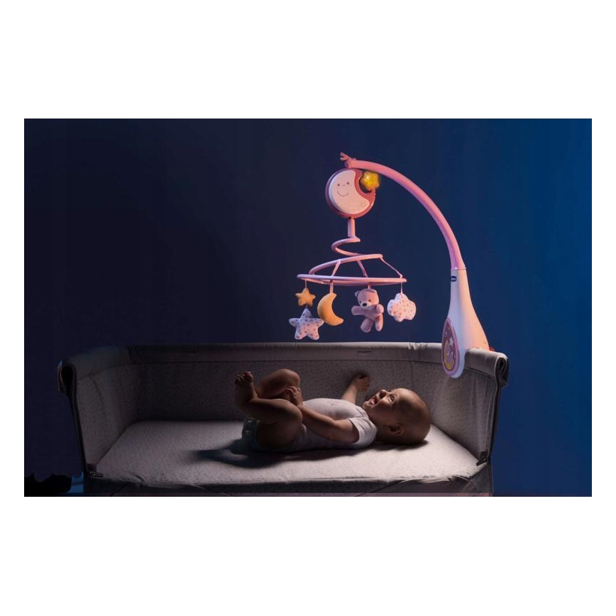 Chicco - Vrtiljak za posteljico 3v1 NEXT2DREAMS 3xAA roza