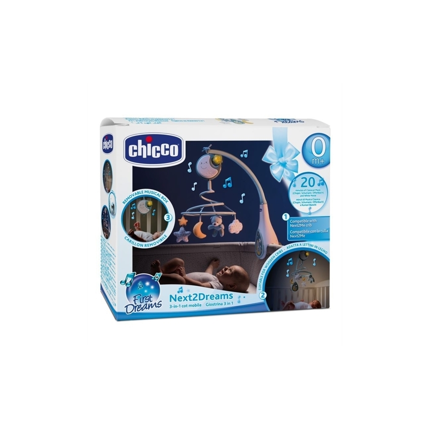 Chicco - Vrtiljak za posteljico z melodijo 3v1 NEXT2DREAMS 3xAA modra