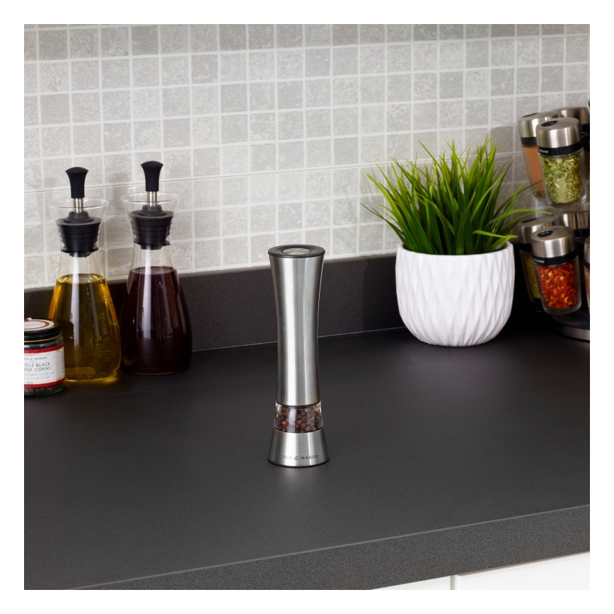 Cole&Mason - Električni salt or pepper grinder BURFORD 4xAAA 18 cm mat krom