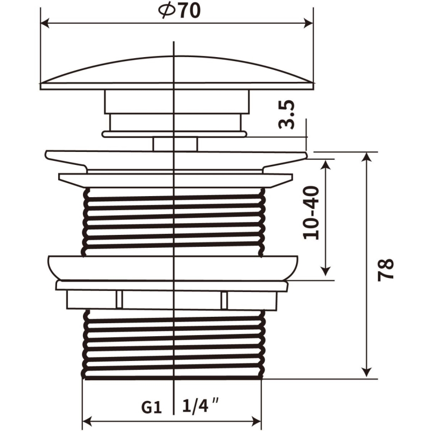 COMAD CLICK-CLACK T201M-B2-3 - Odpadni umivalnik CLICK-CLACK pr. 7 cm mat črna