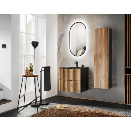 COMAD XILO BLACK WOTAN 82-60-D-2S - Kopalniška omarica pod umivalnik XILO 57x60,2 cm črna/hrast Wotan