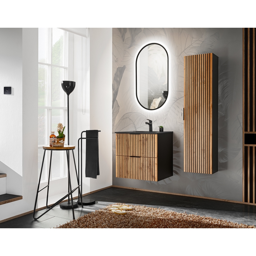 COMAD XILO BLACK WOTAN 82-60-D-2S - Kopalniška omarica pod umivalnik XILO 57x60,2 cm črna/hrast Wotan