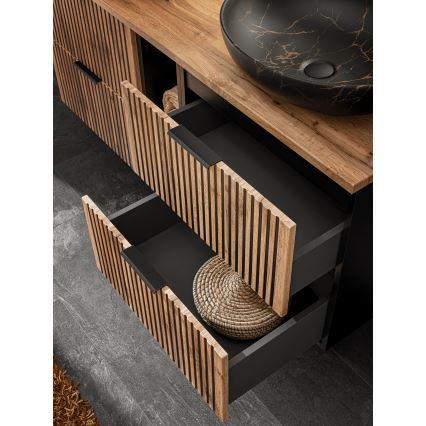 COMAD XILO BLACK WOTAN 82-60-D-2S - Kopalniška omarica pod umivalnik XILO 57x60,2 cm črna/hrast Wotan