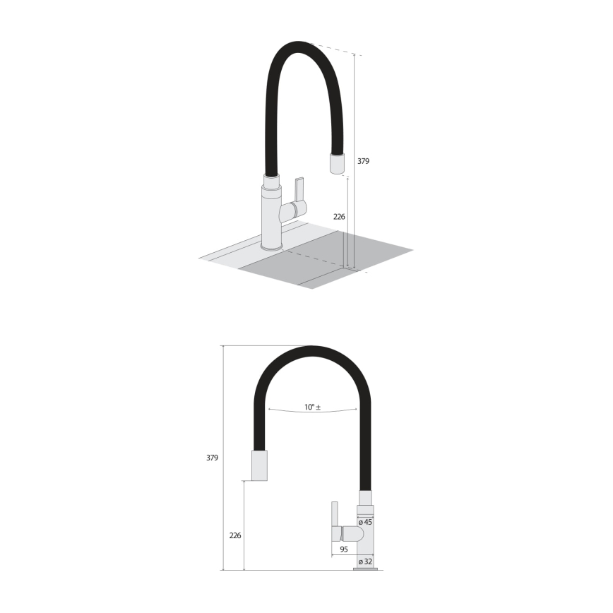 Concept BDC7138 - Kuhinjska armatura s prilagodljivim izlivom, sijajni krom/črna