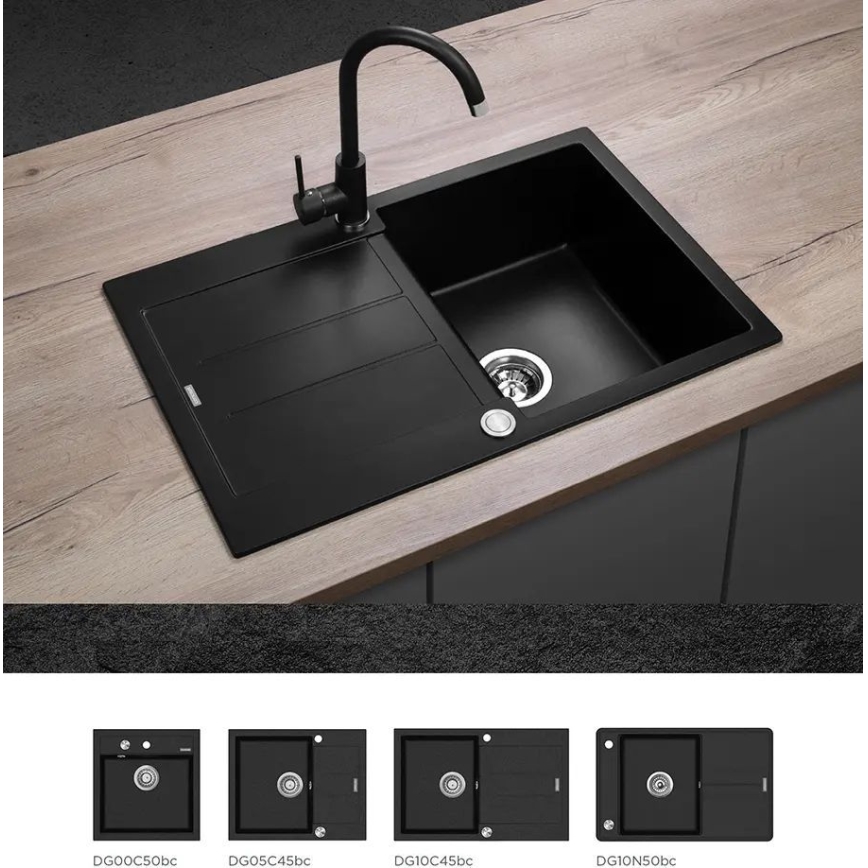 Concept BDG3334BC - Pipa za pomivalno korito 33,5 cm granit/črna