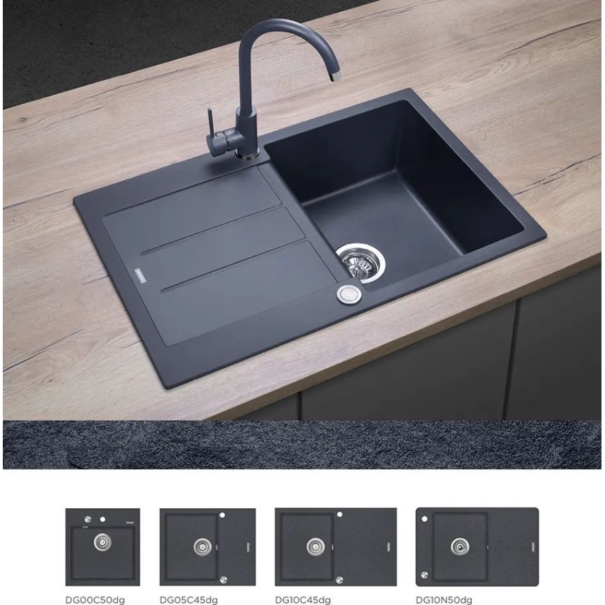 Concept BDG3334DG - Kuhinjska pipa za pomivalno korito 33,5 cm granit/temno siva