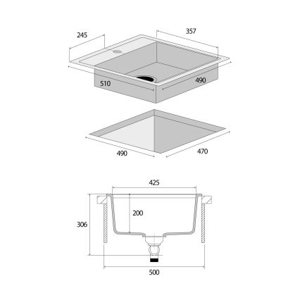Concept DG00C50BC - Pomivalno korito CUBIS 49x51 cm granit/črna
