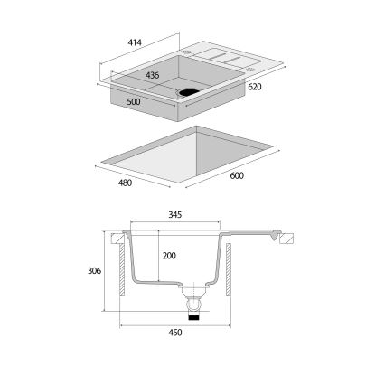 Concept DG05C45BE - Kuhinjsko korito CUBIS 50x62 cm granitno/bež