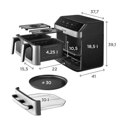Concept FR9000 - zračna friteza PIZZA TRIO 18,5 l 2700W/230V nerjaveče jeklo/črna