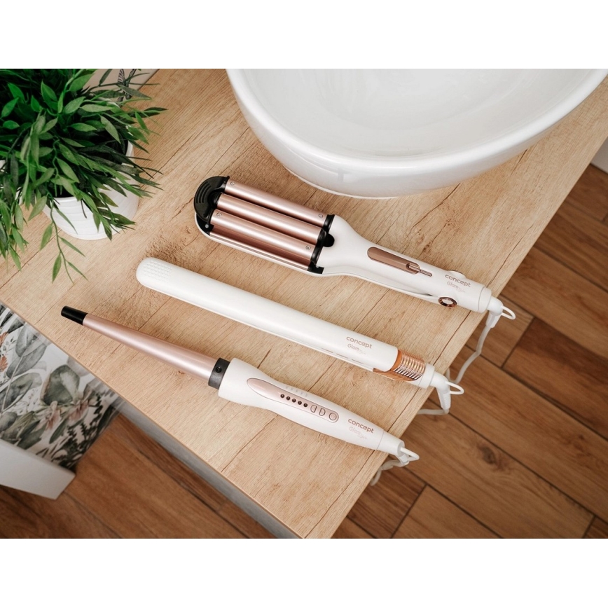 Concept KK2125 - Konusni kodralnik za lase GLAM STYLE 42W/230V bela/rožnato zlata