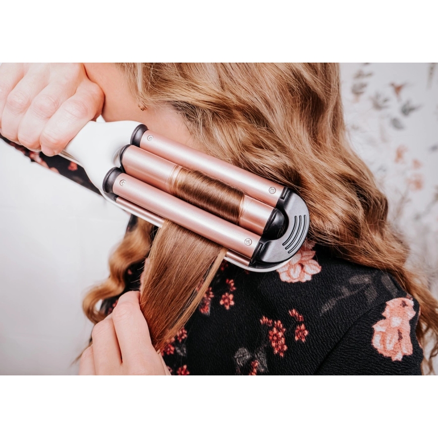 Concept KT2140 - Trojni kodralnik za lase GLAM STYLE 100W/230V bela/rožnato zlata
