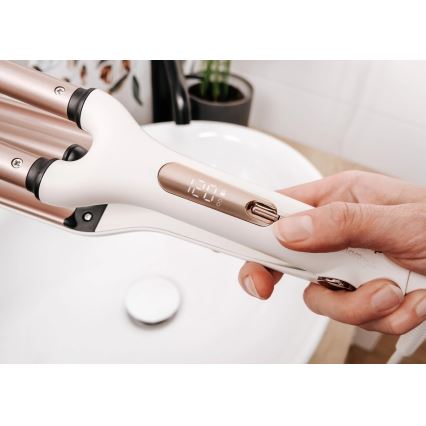 Concept KT2140 - Trojni kodralnik za lase GLAM STYLE 100W/230V bela/rožnato zlata