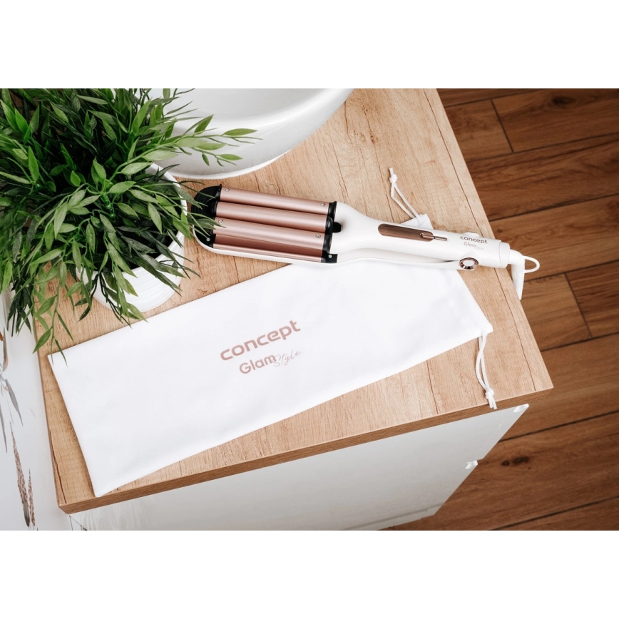 Concept KT2140 - Trojni kodralnik za lase GLAM STYLE 100W/230V bela/rožnato zlata
