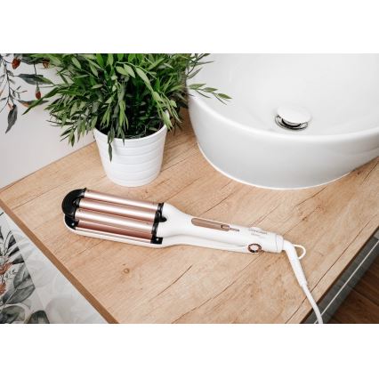 Concept KT2140 - Trojni kodralnik za lase GLAM STYLE 100W/230V bela/rožnato zlata
