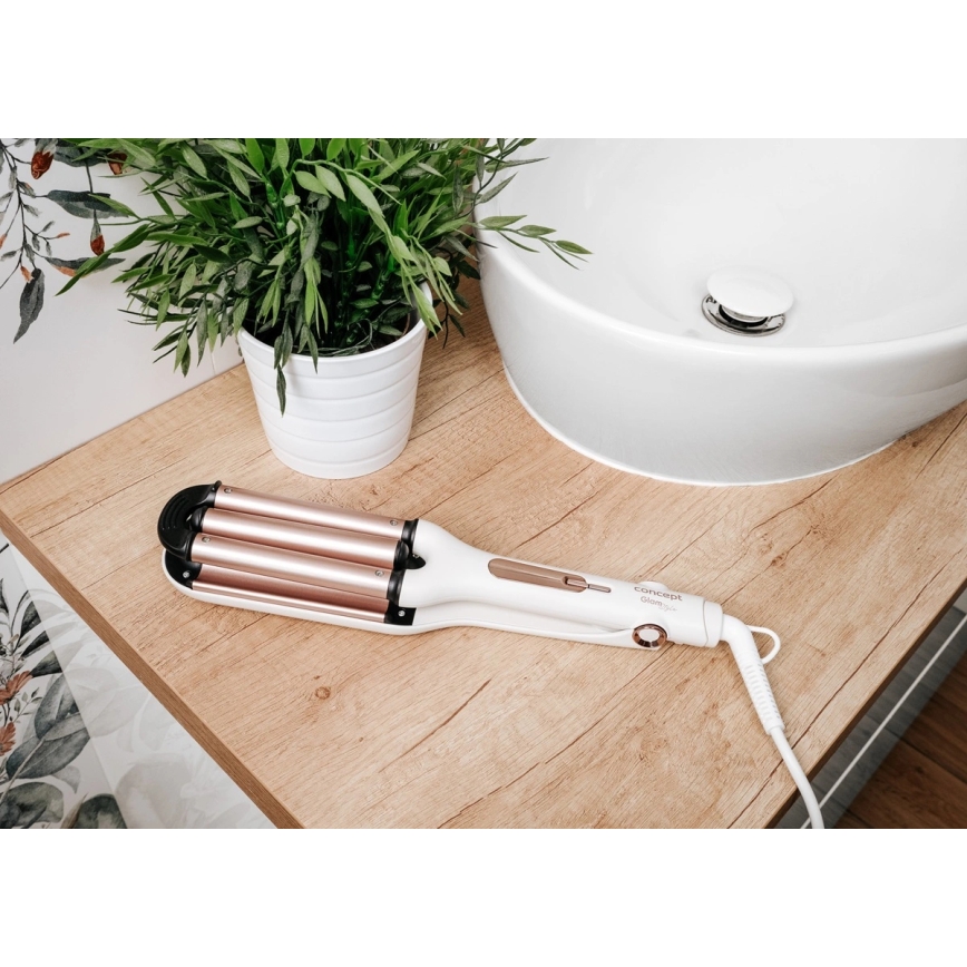 Concept KT2140 - Trojni kodralnik za lase GLAM STYLE 100W/230V bela/rožnato zlata