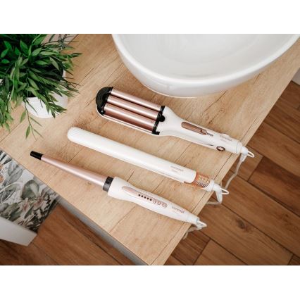 Concept KT2140 - Trojni kodralnik za lase GLAM STYLE 100W/230V bela/rožnato zlata