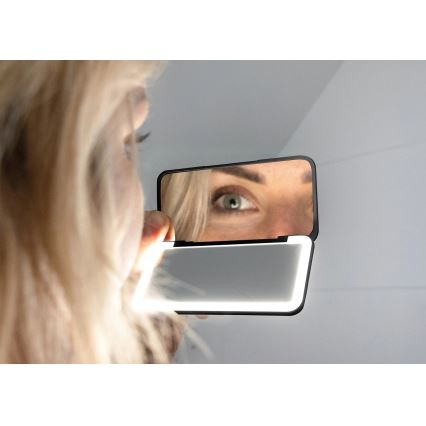 Concept KZ2020 - LED Žepno kozmetično ogledalo PERFECT SKIN LED/1,5W/5V 4500-5500K 300 mAh črno