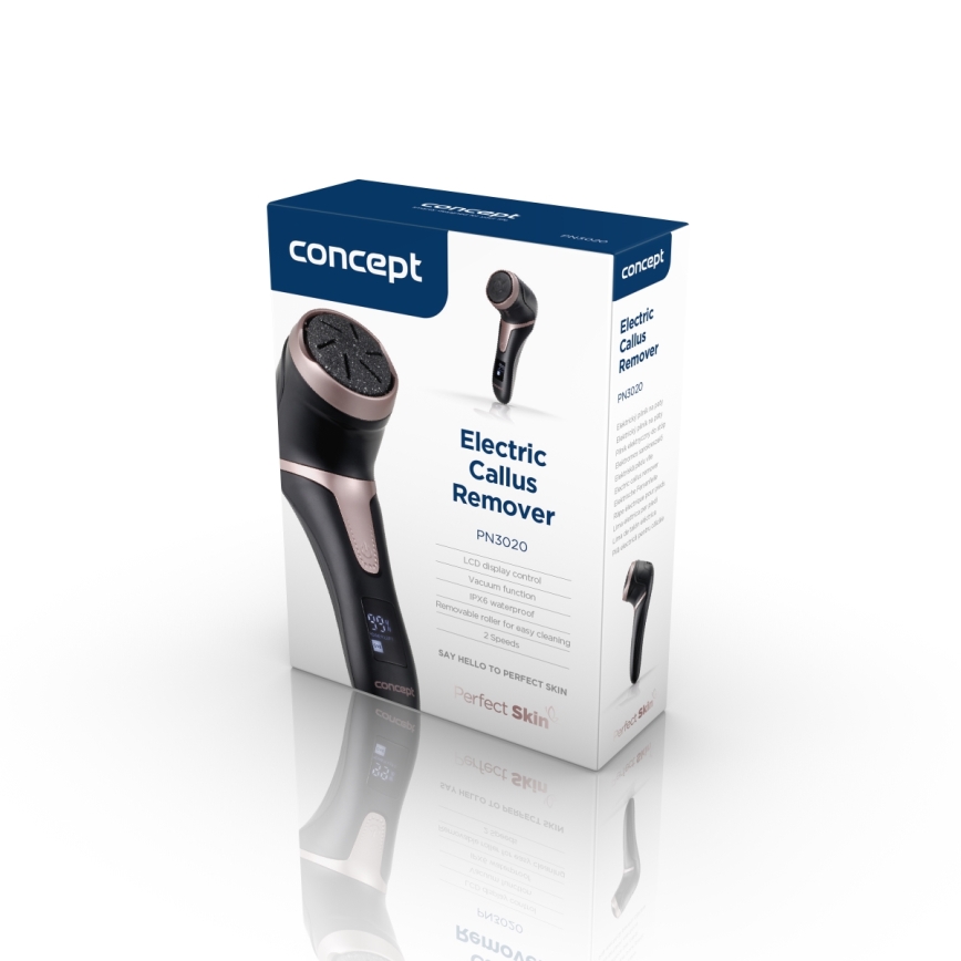 Concept PN3020 - Električni pilnik za pete PERFECT SKIN 5V 1200 mAh IPX6 črna/rožnato zlata