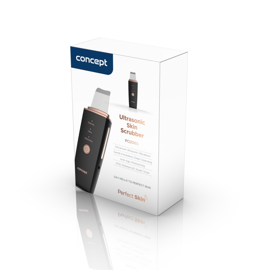 Concept PO2060 - Kozmetična ultrazvočna lopatica PERFECT SKIN 3,5W/5V USB 500 mAh IPX6 črna