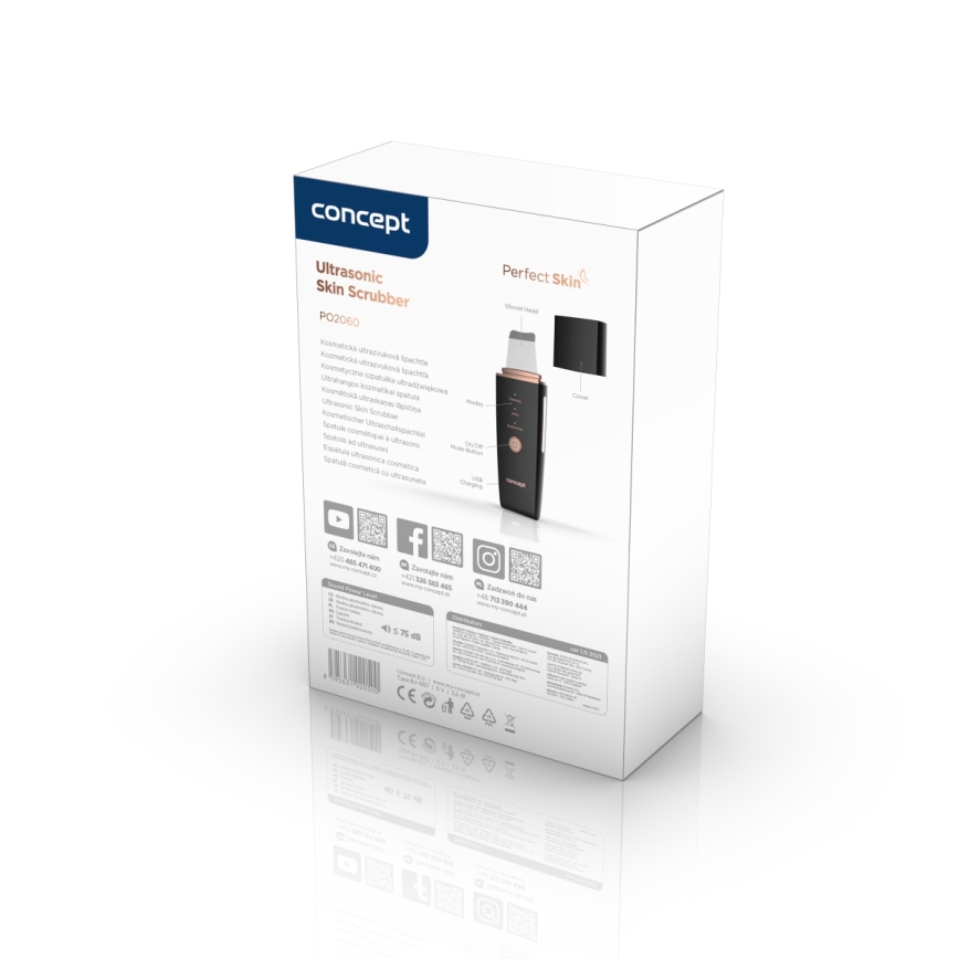 Concept PO2060 - Kozmetična ultrazvočna lopatica PERFECT SKIN 3,5W/5V USB 500 mAh IPX6 črna