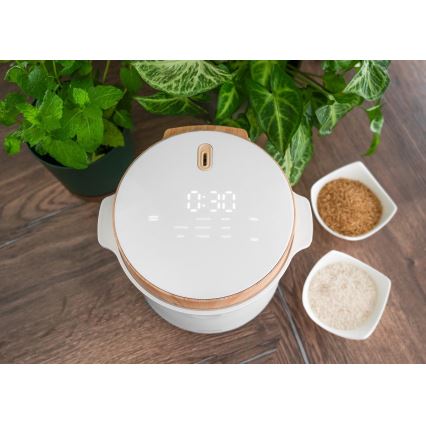 Concept RE3030 - Digitalni kuhalnik za riž 2v1 380W/230V 1,5 l bela/lesni dekor