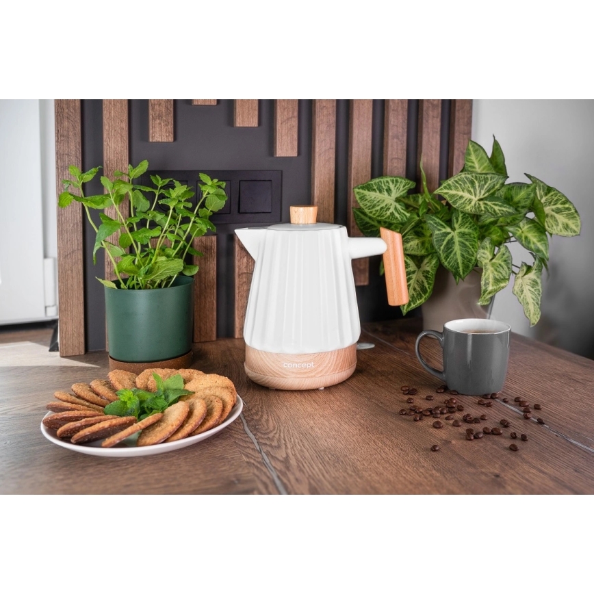 Concept RK0090 - električni kuhalnik vode 1,5 l 1500W/230V bela/lesni dekor/keramika