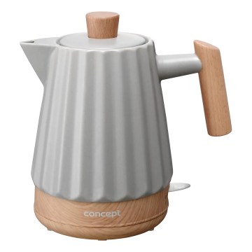Concept RK0091 - Električni čajnik 1,5 l 1500W/230V svetlo siva/lesni dekor/keramika