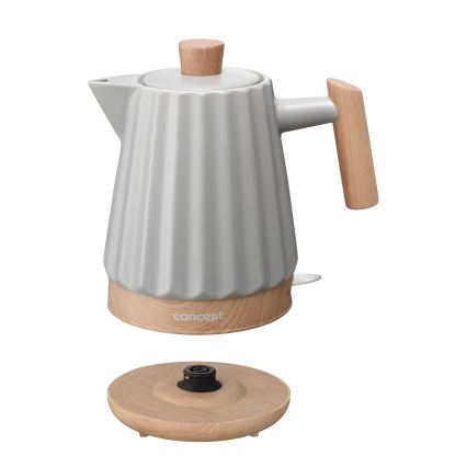Concept RK0091 - Električni čajnik 1,5 l 1500W/230V svetlo siva/lesni dekor/keramika
