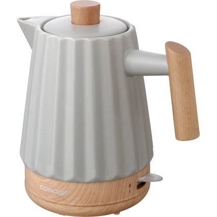 Concept RK0091 - Električni čajnik 1,5 l 1500W/230V svetlo siva/lesni dekor/keramika