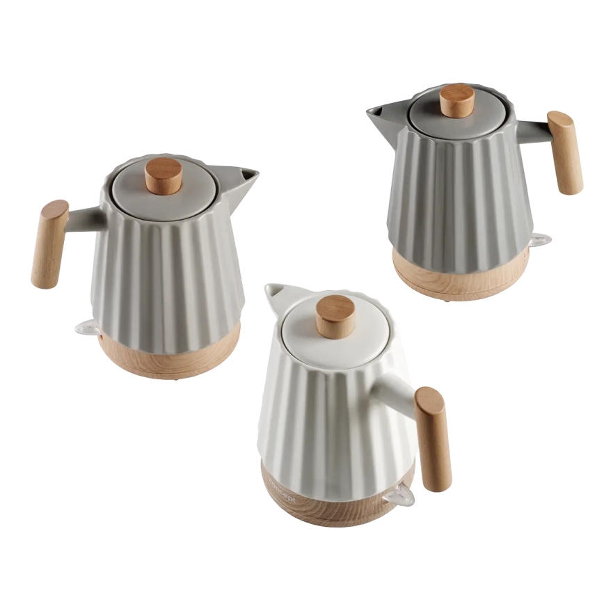 Concept RK0091 - Električni čajnik 1,5 l 1500W/230V svetlo siva/lesni dekor/keramika