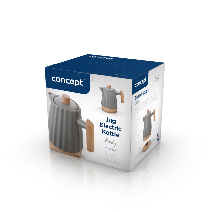 Concept RK0092 - Električni kuhalnik vode 1,5 l 1500W/230V temno siva/lesni dekor/keramika