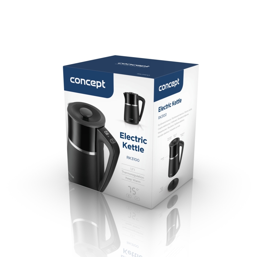 Concept RK3100 - Električni čajnik z nastavljivo regulacijo temperature 1,7 l 2200W/230V črn