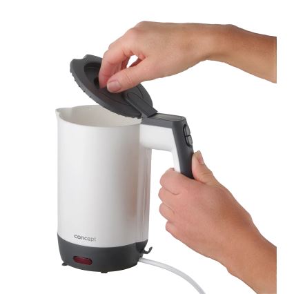 Concept RK7030 - Potovalni električni kuhalnik vode 0,5 l 1080W/230V siva/bela + 2 skodelici