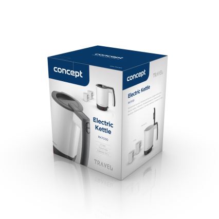 Concept RK7030 - Potovalni električni kuhalnik vode 0,5 l 1080W/230V siva/bela + 2 skodelici