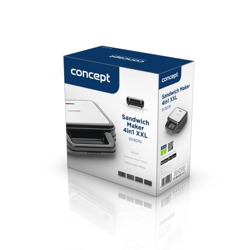 Concept SV3070 - XXL opekač 4v1 900W/230V črna/nerjaveče jeklo