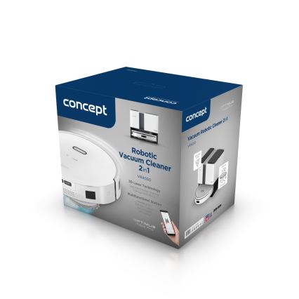 Concept VR4050 - Pametni robotski sesalnik z mopom 2 v 1 OPTIMUS AQUA PRO LASER 3D 600W/230V 5200 mAh Wi-Fi bela