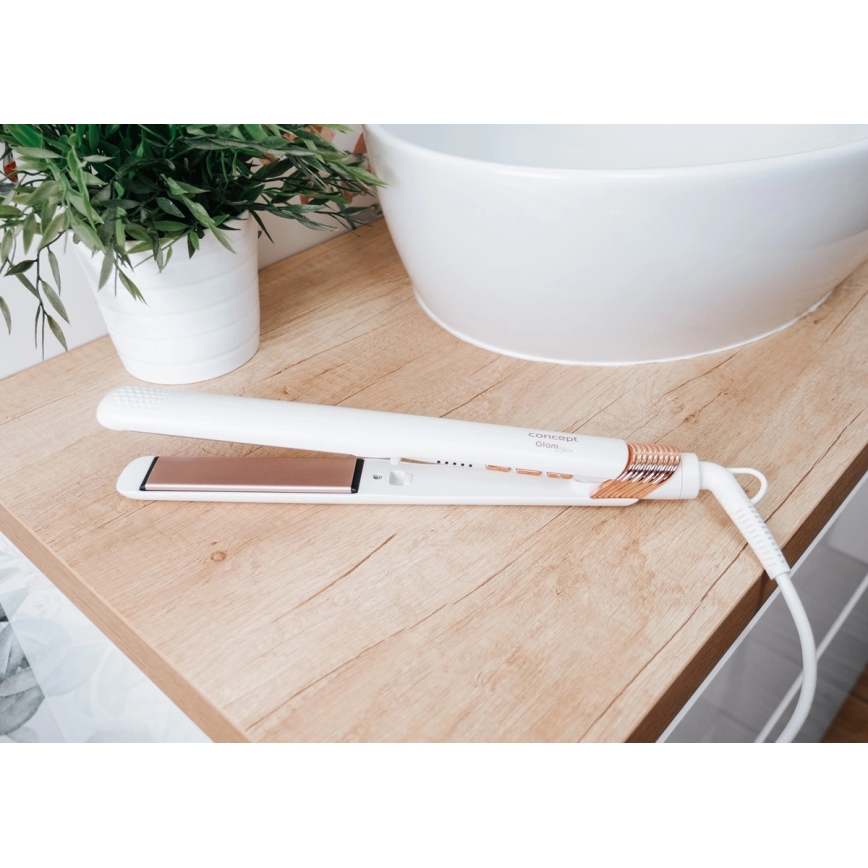 Concept VZ2110 - Ravnalnik za lase GLAM STYLE 48W/230V bela/rožnato zlata