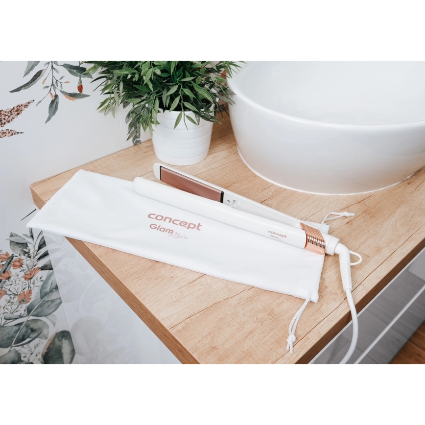 Concept VZ2110 - Ravnalnik za lase GLAM STYLE 48W/230V bela/rožnato zlata